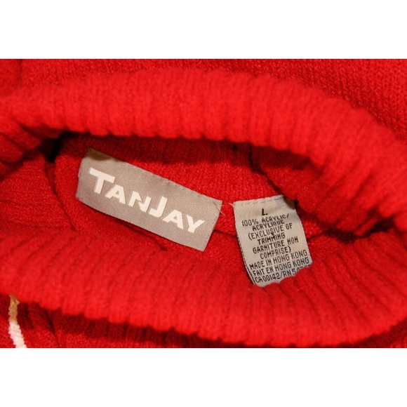 Vintage Tanjay Diamond Plaid Argyle Embroidered Turtleneck Sweater Red 1980s Lg - Picture 4 of 4